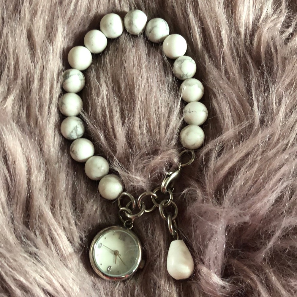 Grey and white marble clock bracelet